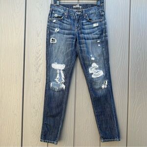 Fossil Skinny Jeans Womens Size 26 Heavy Destroy Blue Distressed Denim USA Made